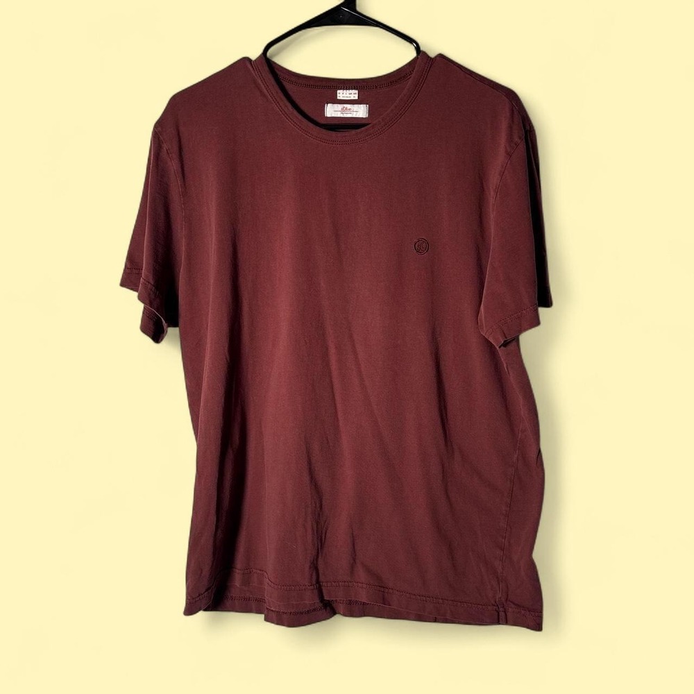 s.Oliver T-Shirt Mens XL Burgundy Excellent Short Sleeve Cotton Crew Neck Logo